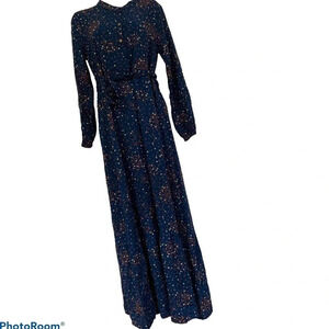 Vintage 1980’s style  long sleeve floral print belted maxi dress Sz L